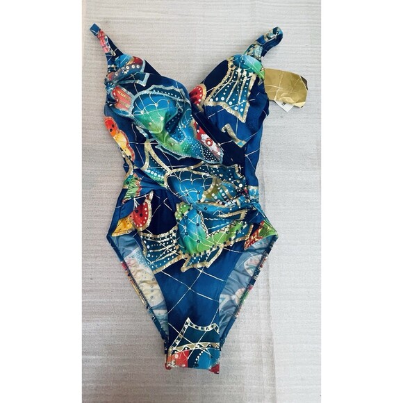 Gottex Womens One Piece Swimsuit Sz 10 Colorful Padded Cups High Cut NWT - Picture 1 of 10